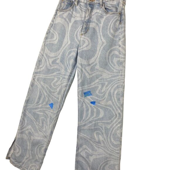 H&M Jeans Juniors 18 Wide Leg Swirl Pattern Light Wash Adjustable Waist Flaw - Picture 11 of 16